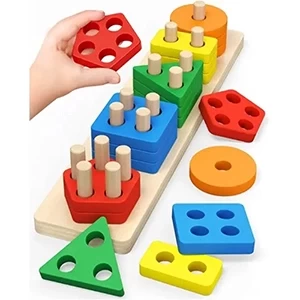 Montessori Wooden Sorting & Stacking Shape Colour Recognition Toys For Toddlers